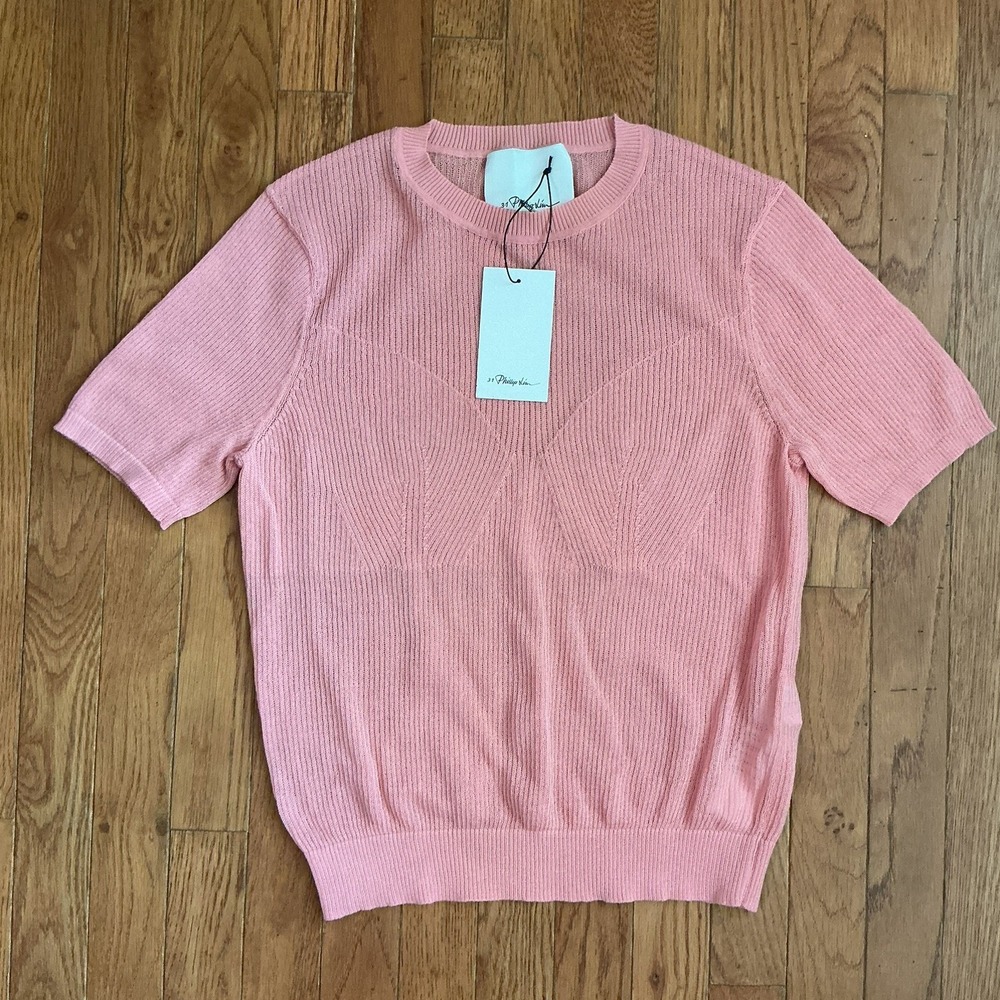 3.1 Phillip Lim Pink Sheer Sweater Short Sleeve Crew Neck Large
